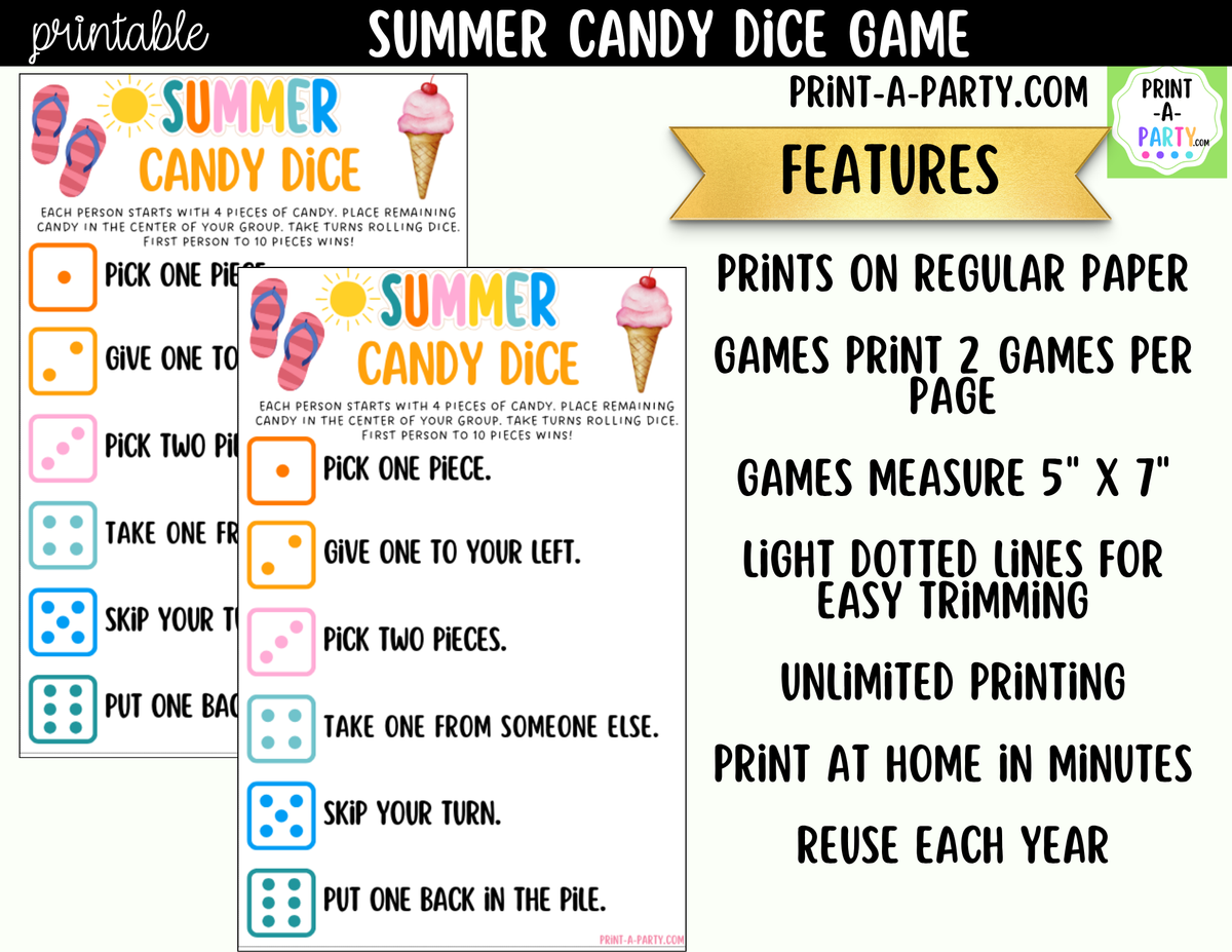 Summer Candy Dice Game Printable