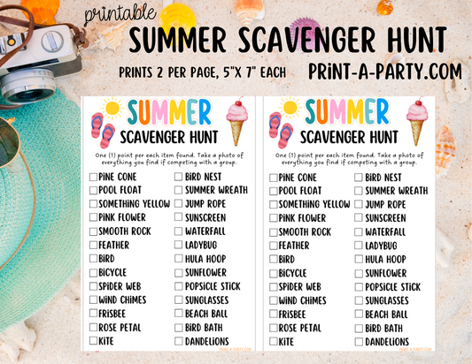 SCAVENGER HUNT GAME: Summer Printable Game - Fun Summer Outdoor Activity for Kids | Instant Download