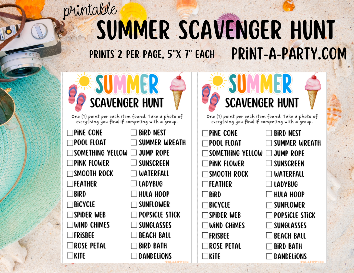 SCAVENGER HUNT GAME: Summer Printable Game - Fun Summer Outdoor Activity for Kids | Instant Download