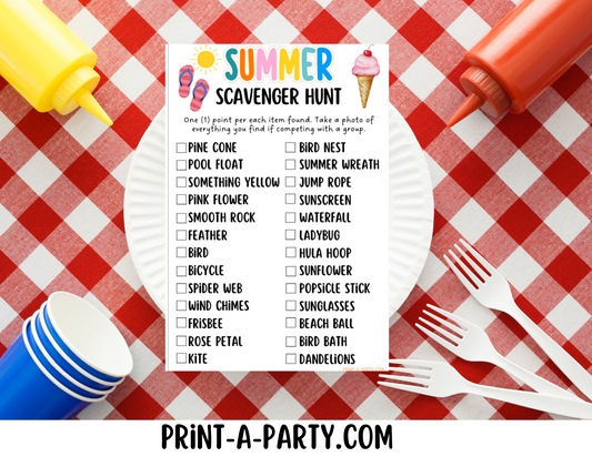 SCAVENGER HUNT GAME: Summer Printable Game - Fun Summer Outdoor Activity for Kids | Instant Download
