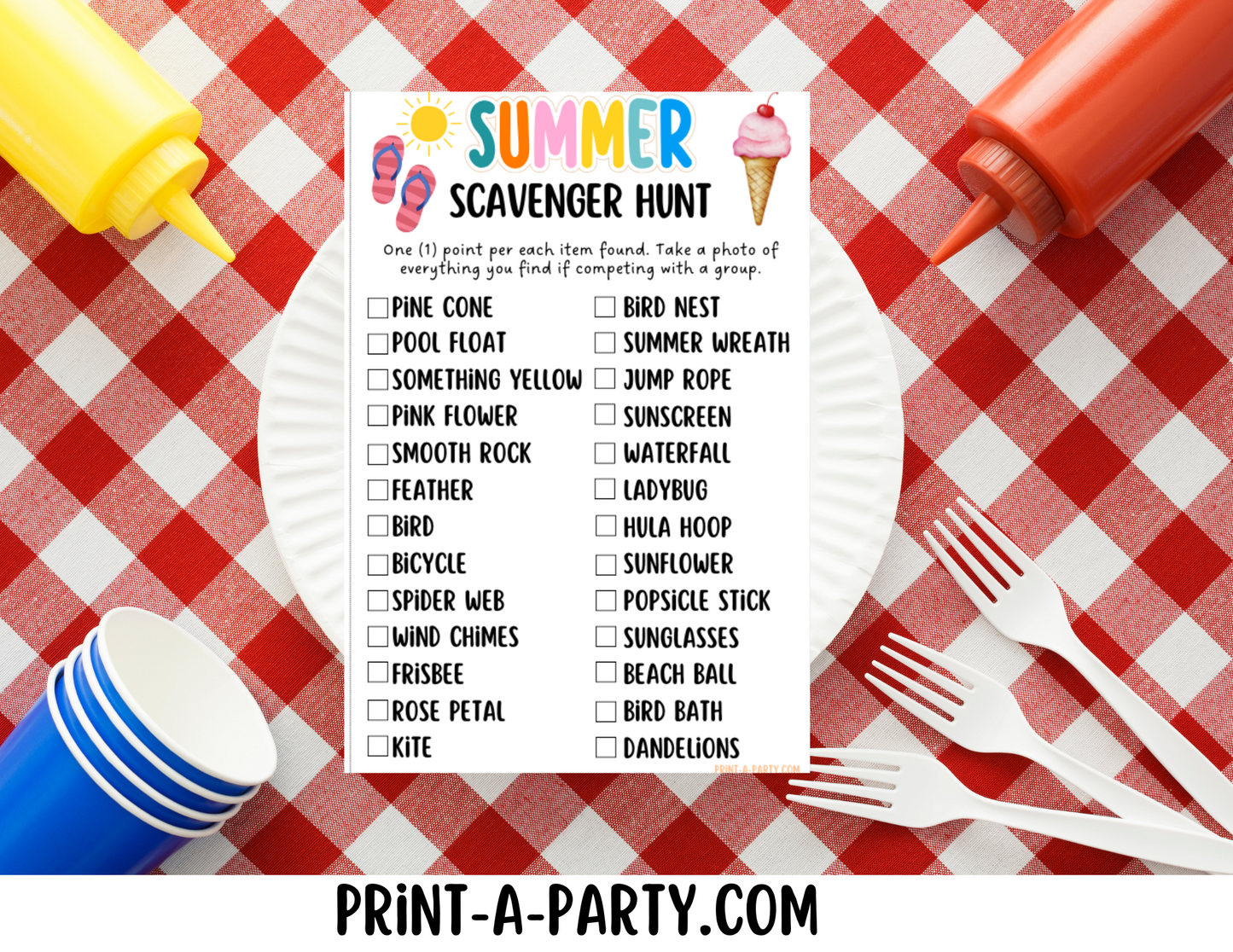 SCAVENGER HUNT GAME: Summer Printable Game - Fun Summer Outdoor Activity for Kids | Instant Download
