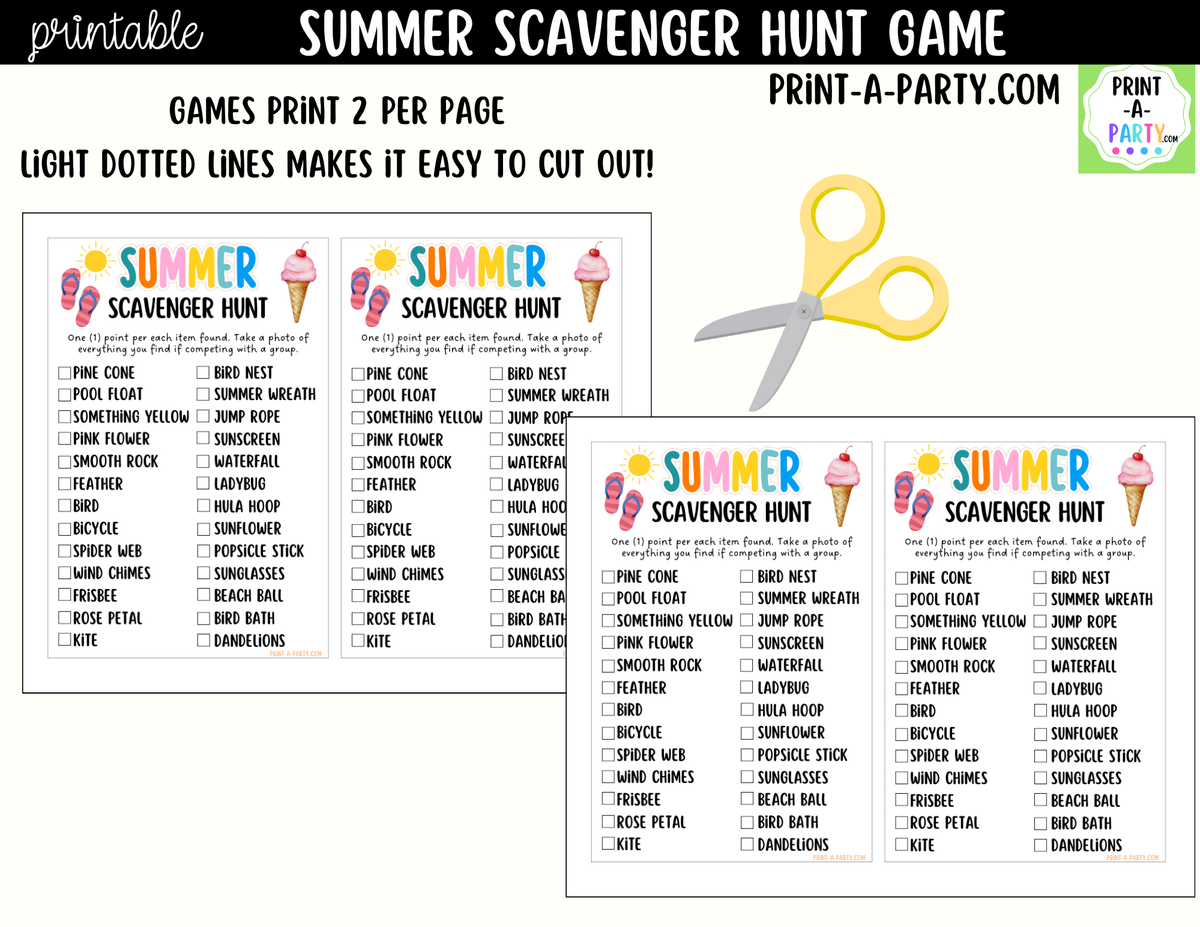 Summer Scavenger Hunt Printable | Outdoor Party Game