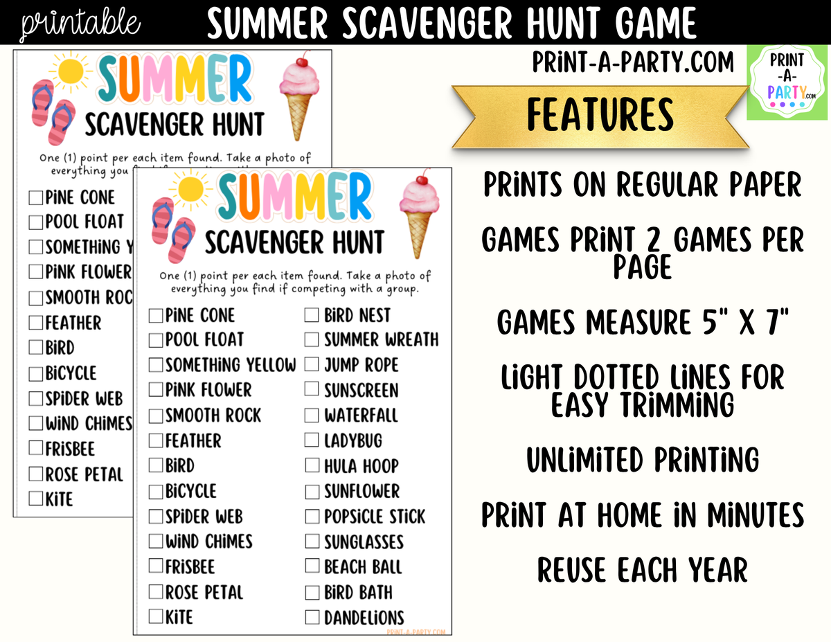 Summer Scavenger Hunt Printable | Outdoor Party Game