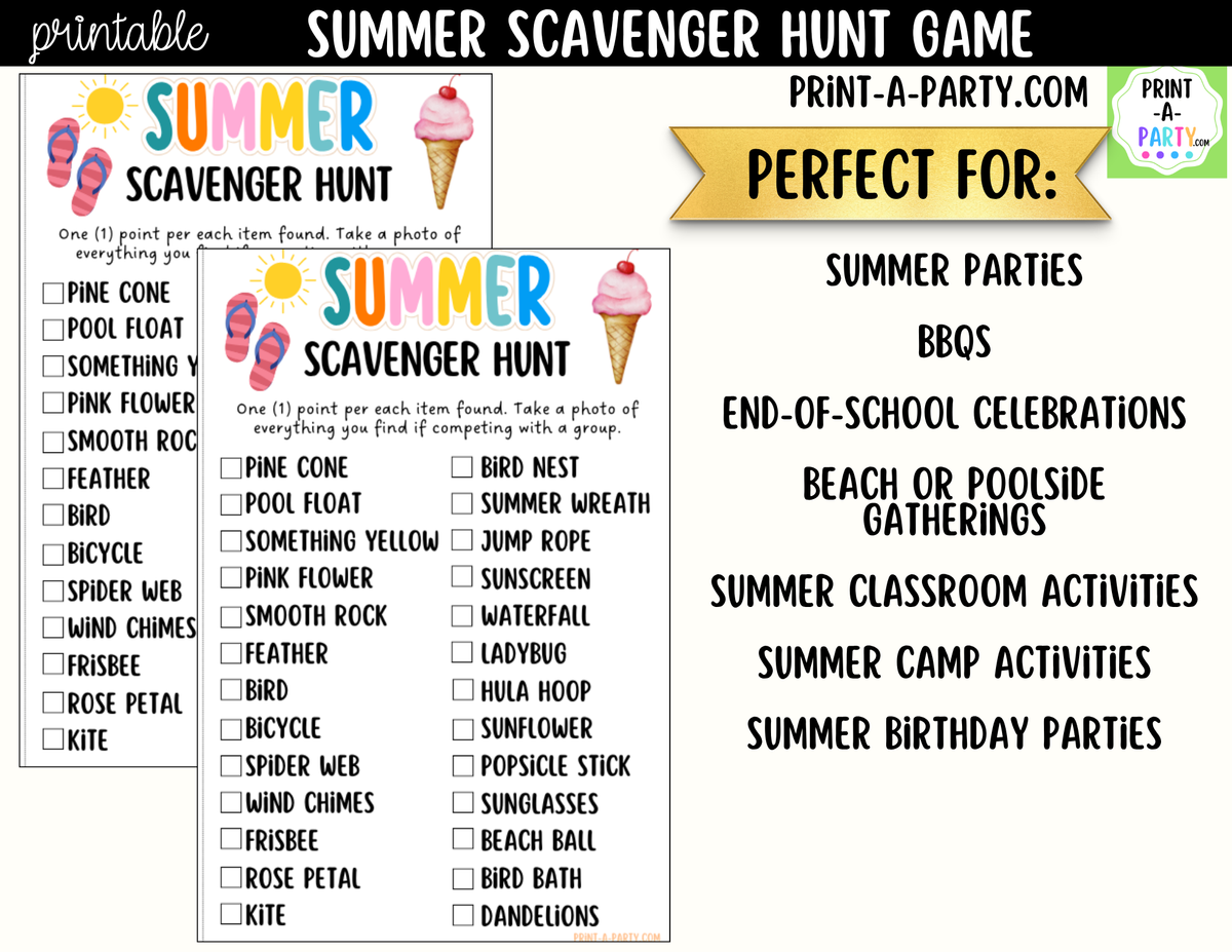 Summer Scavenger Hunt Printable | Outdoor Party Game
