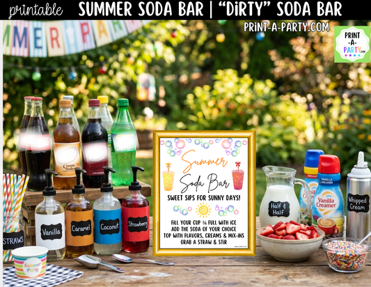 Summer "Dirty" Soda Bar Printable Kit - Sign (8x10) & Recipe Tent Cards (12 recipes!) Drink Station Decor
