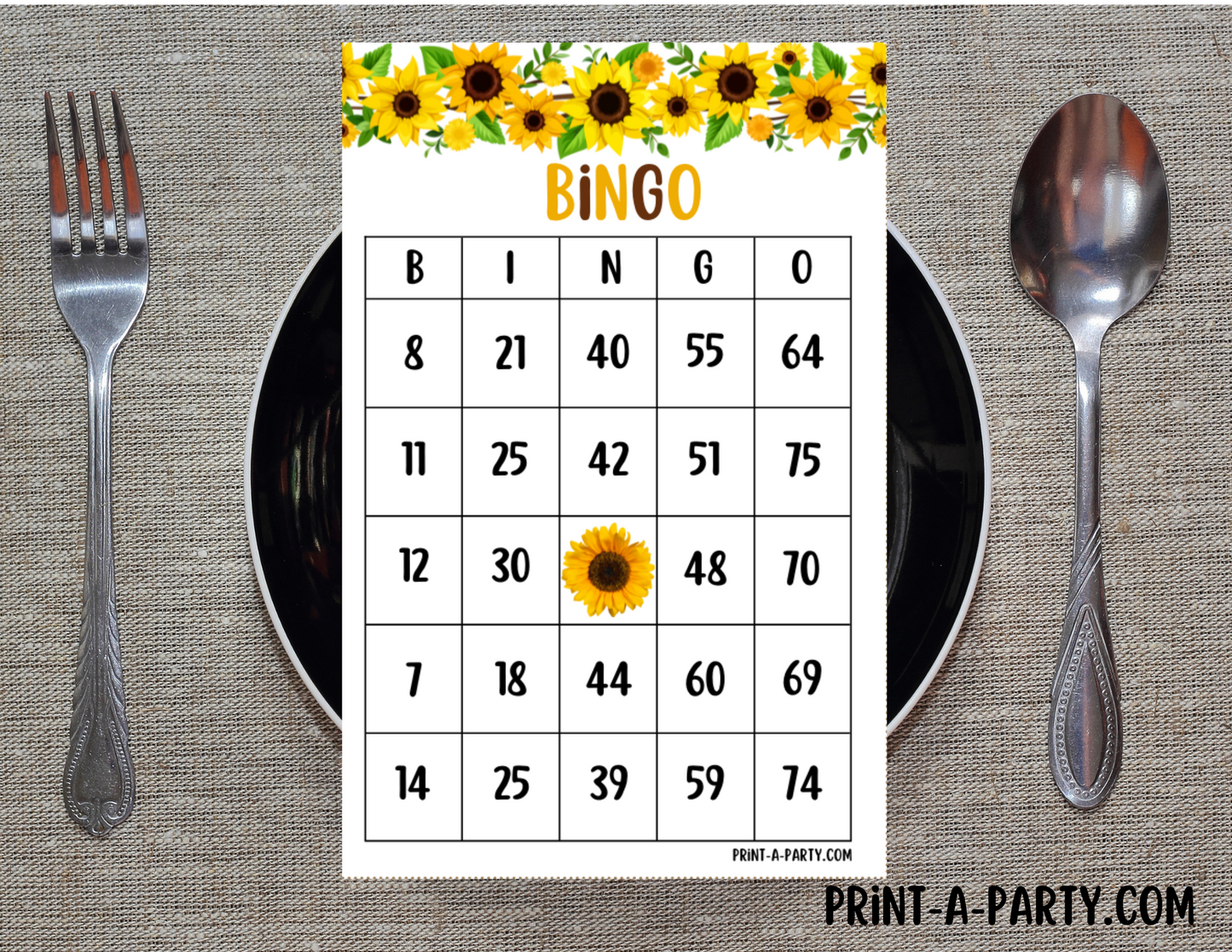 BINGO: Sunflowers | Classrooms | Parties | Birthday | Baby or Bridal Shower | 30, 40, or 50 cards - INSTANT DOWNLOAD