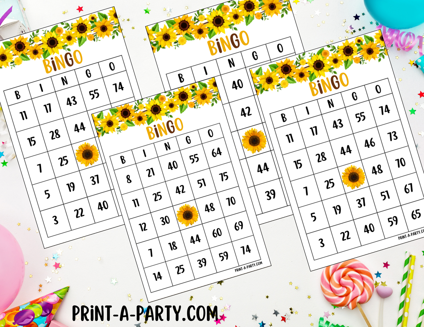 BINGO: Sunflowers | Classrooms | Parties | Birthday | Baby or Bridal Shower | 30, 40, or 50 cards - INSTANT DOWNLOAD