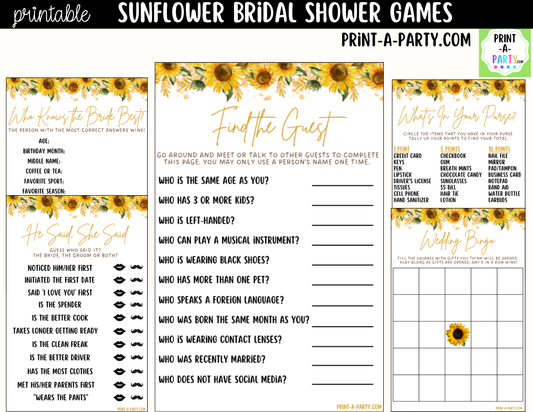 Sunflower Bridal Shower Games Printable