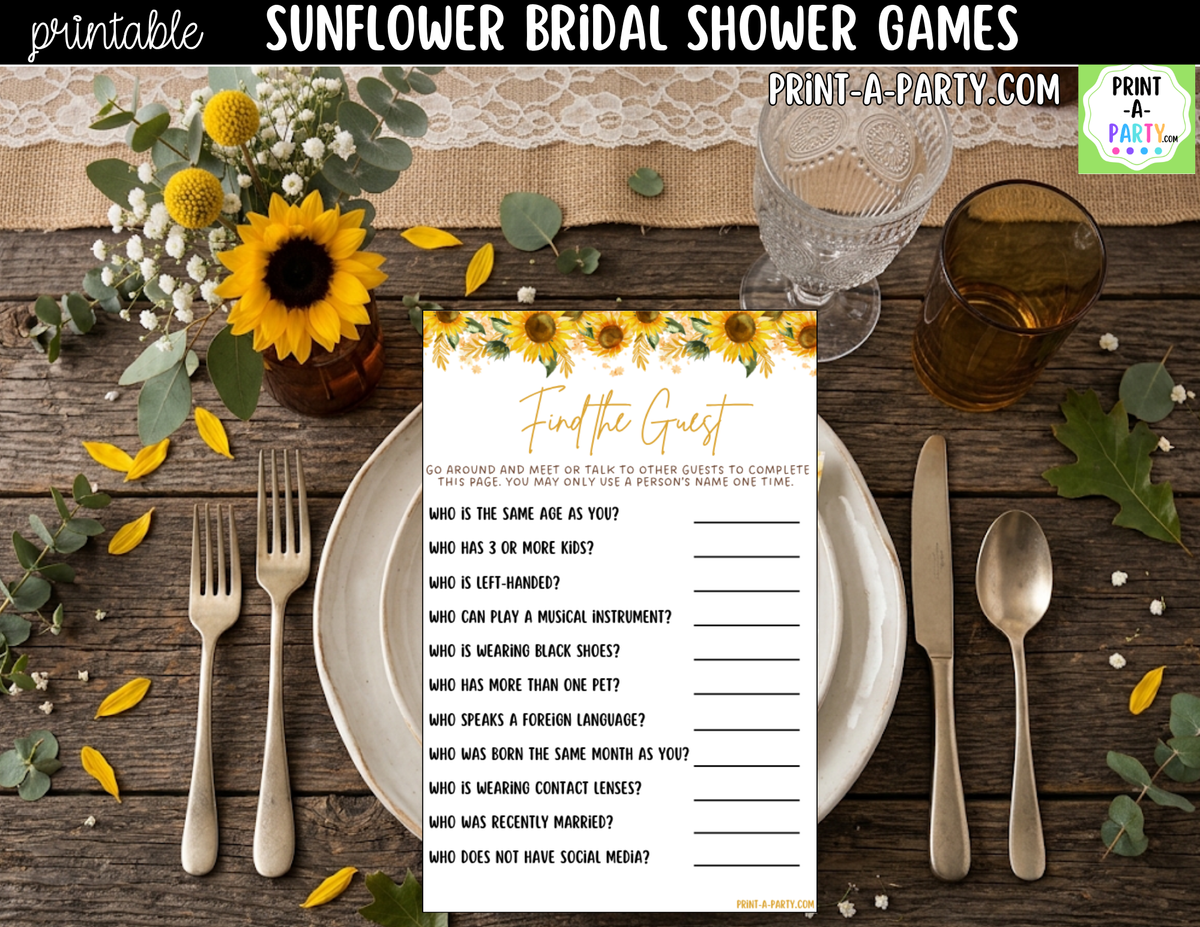 Sunflower Bridal Shower Games Printable