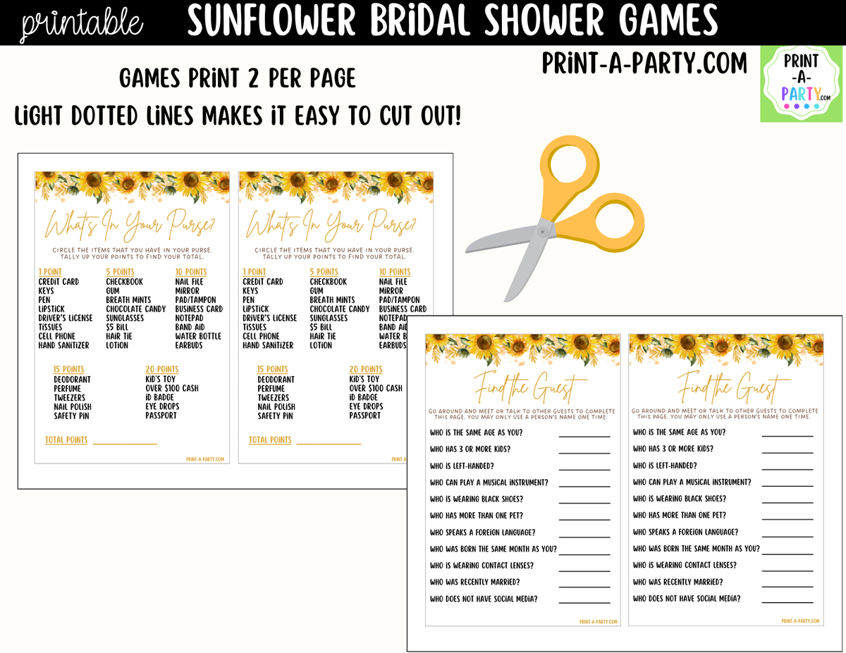Sunflower Bridal Shower Games Printable