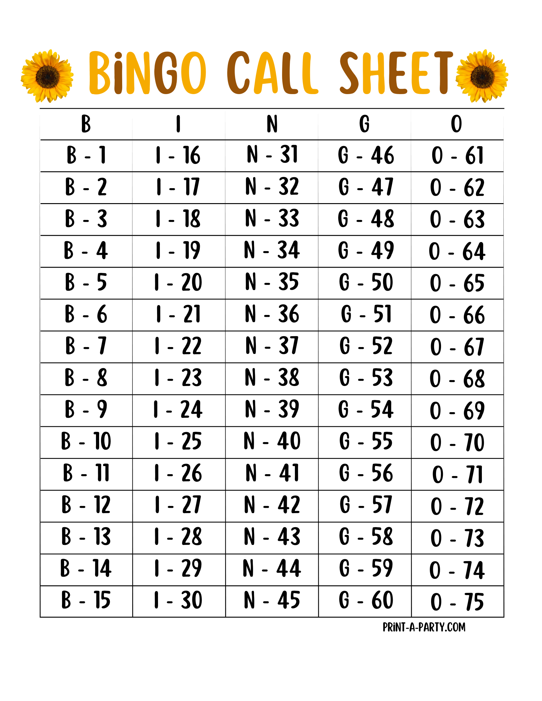 printable-sunflower-bingo-game-30-40-50-cards-call-sheets-perfect-for-parties-printaparty for Free Printable Bingo Cards 1 50 Printable Sunflower Bingo Game - 30, 40, 50 cards + call sheets - perfect for parties! – PrintAParty for Free Printable Bingo Cards 1 50