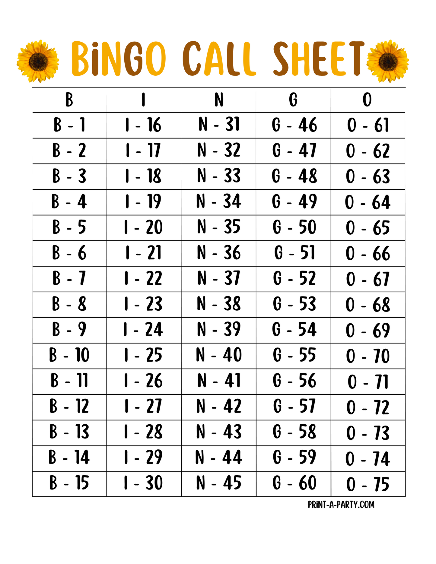 BINGO: Sunflowers | Classrooms | Parties | Birthday | Baby or Bridal Shower | 30, 40, or 50 cards - INSTANT DOWNLOAD