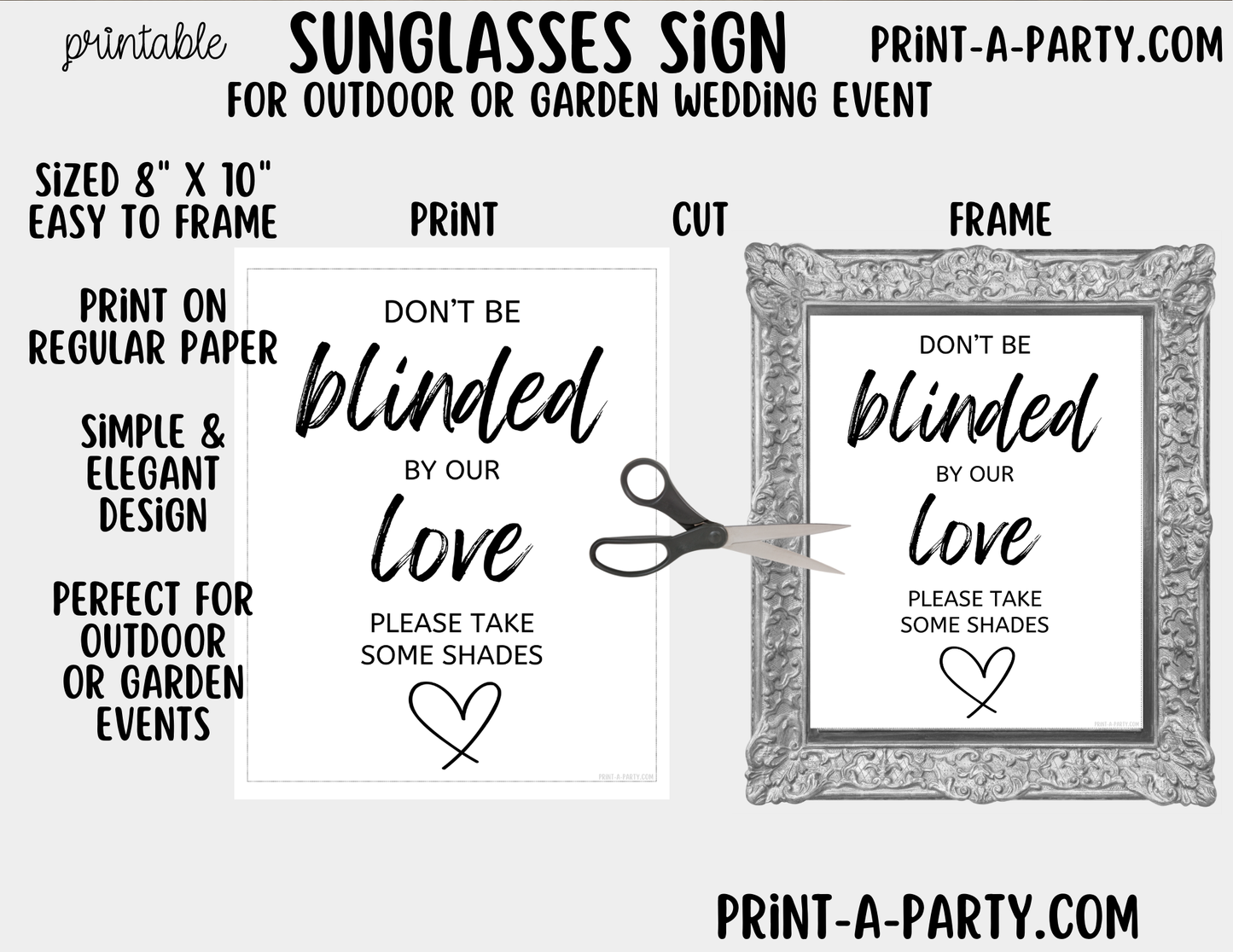 Printable Sunglasses Sign (8x10) - Outdoor or Garden Wedding Shower Decor - Instant PDF Download