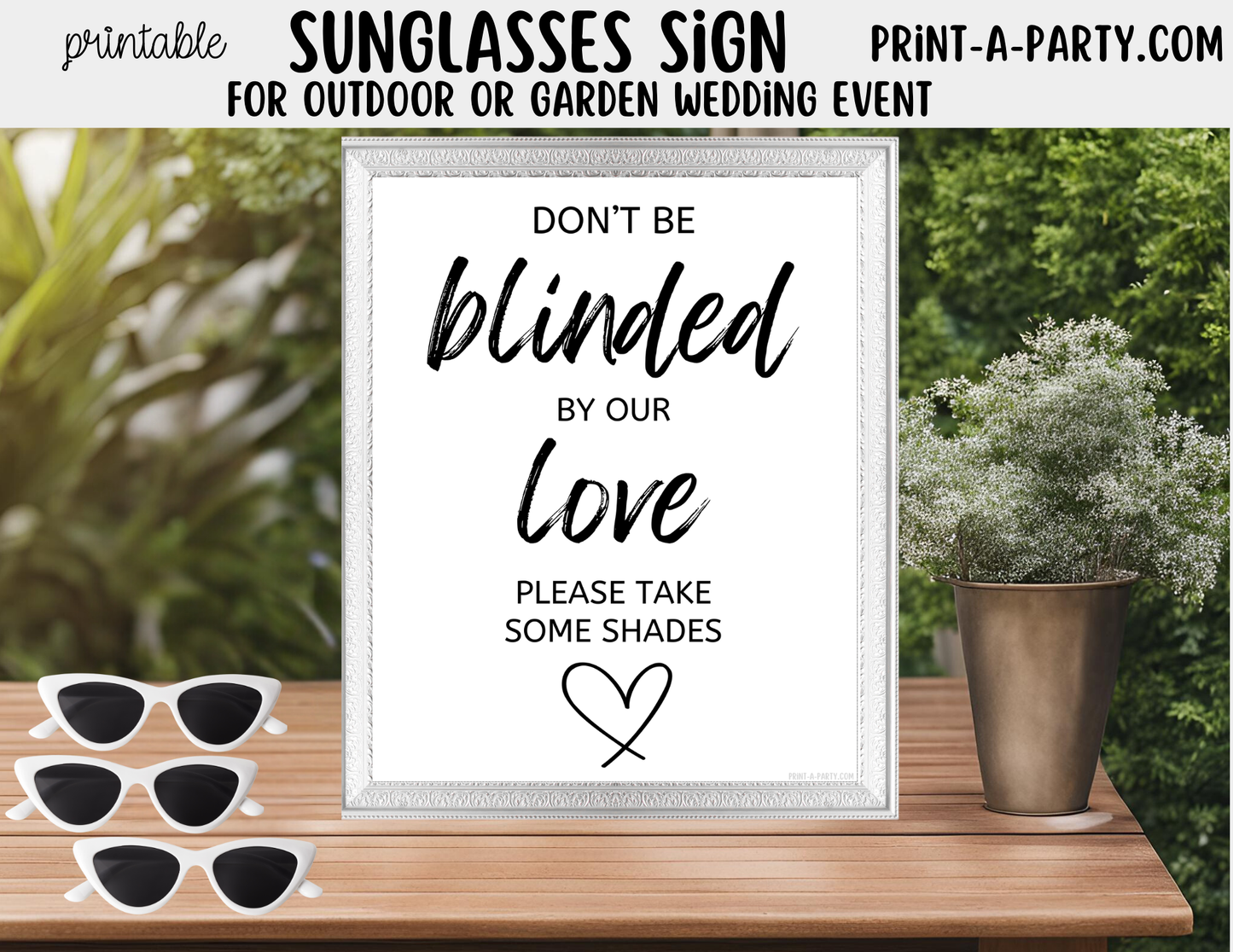 Printable Sunglasses Sign (8x10) - Outdoor or Garden Wedding Shower Decor - Instant PDF Download