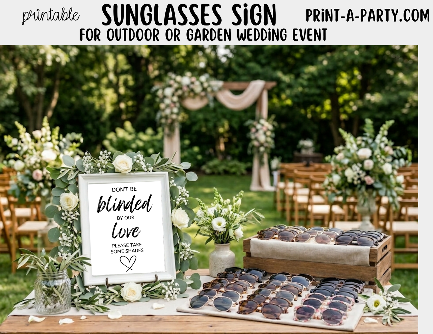 Printable Sunglasses Sign (8x10) - Outdoor or Garden Wedding Shower Decor - Instant PDF Download