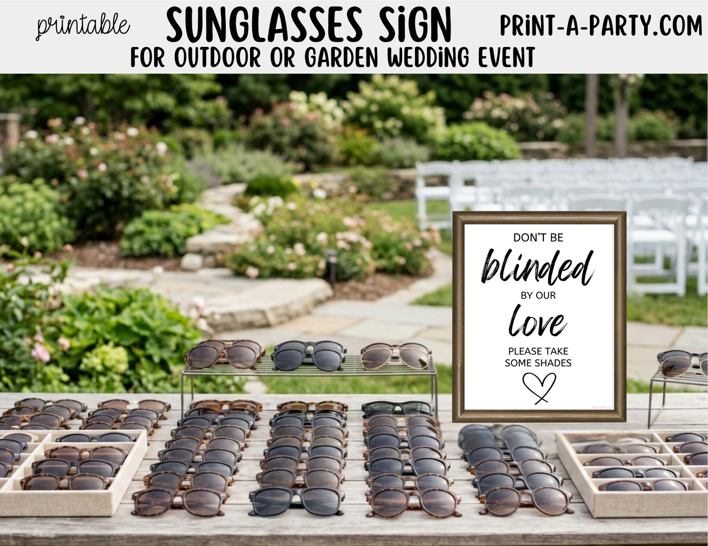 Printable Sunglasses Sign (8x10) - Outdoor or Garden Wedding Shower Decor - Instant PDF Download