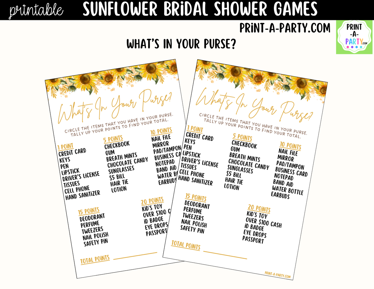 Sunflower Bridal Shower Games Printable