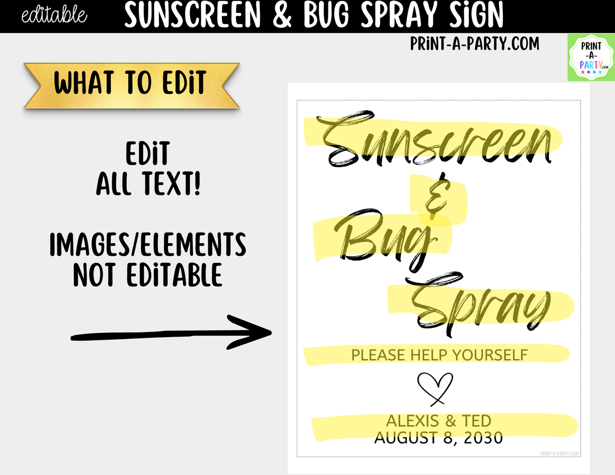 Editable Sunscreen Bug Spray Sign – Please Help Yourself | 8x10