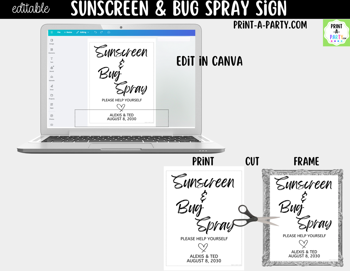 Editable Sunscreen Bug Spray Sign – Please Help Yourself | 8x10