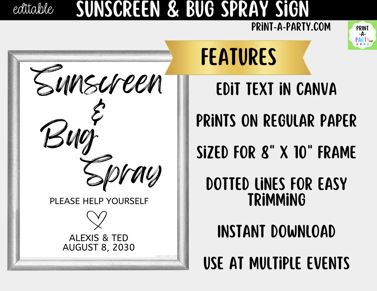 Editable Sunscreen Bug Spray Sign – Please Help Yourself | 8x10