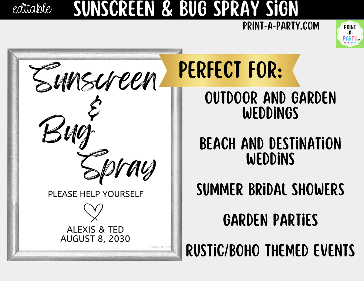 Editable Sunscreen Bug Spray Sign – Please Help Yourself | 8x10