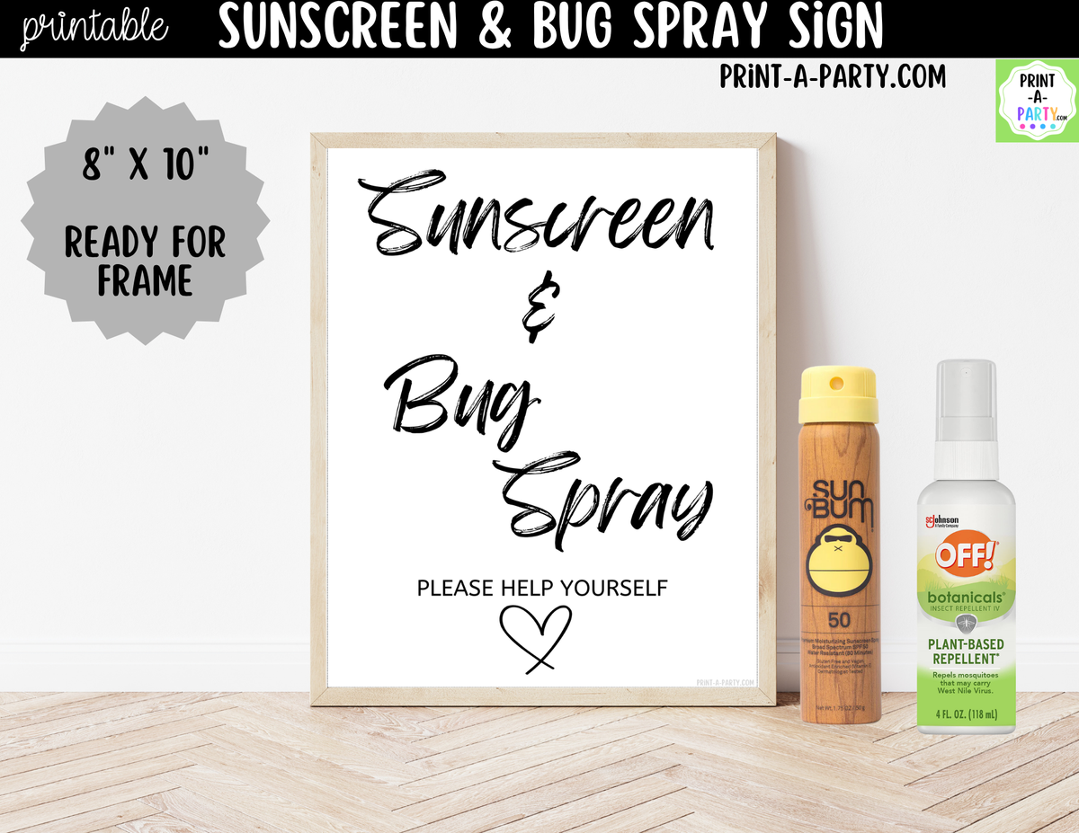 Sunscreen & Bug Spray Sign Printable – Outdoor Wedding