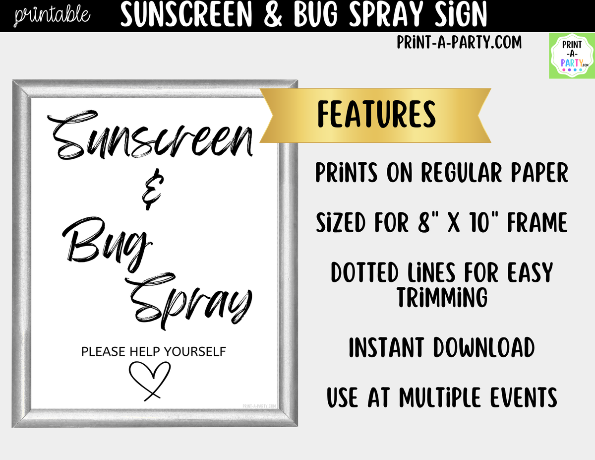 Sunscreen & Bug Spray Sign Printable – Outdoor Wedding