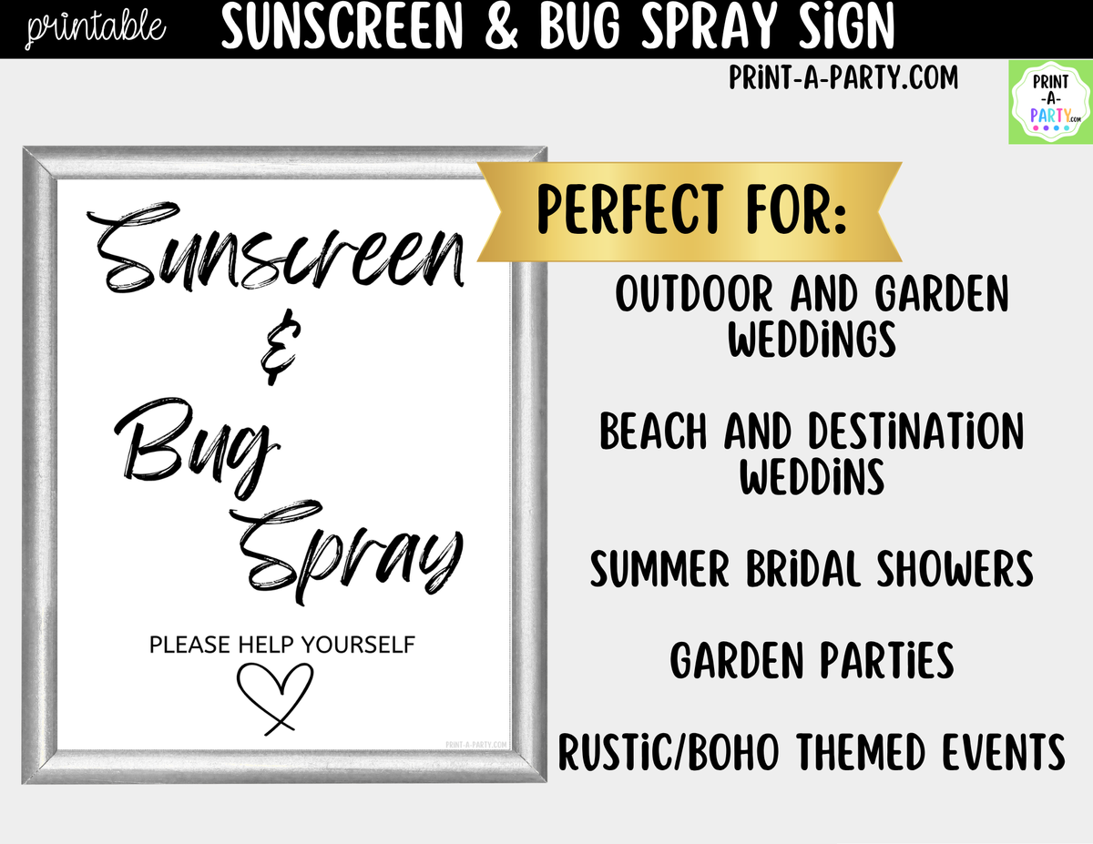 Sunscreen & Bug Spray Sign Printable – Outdoor Wedding