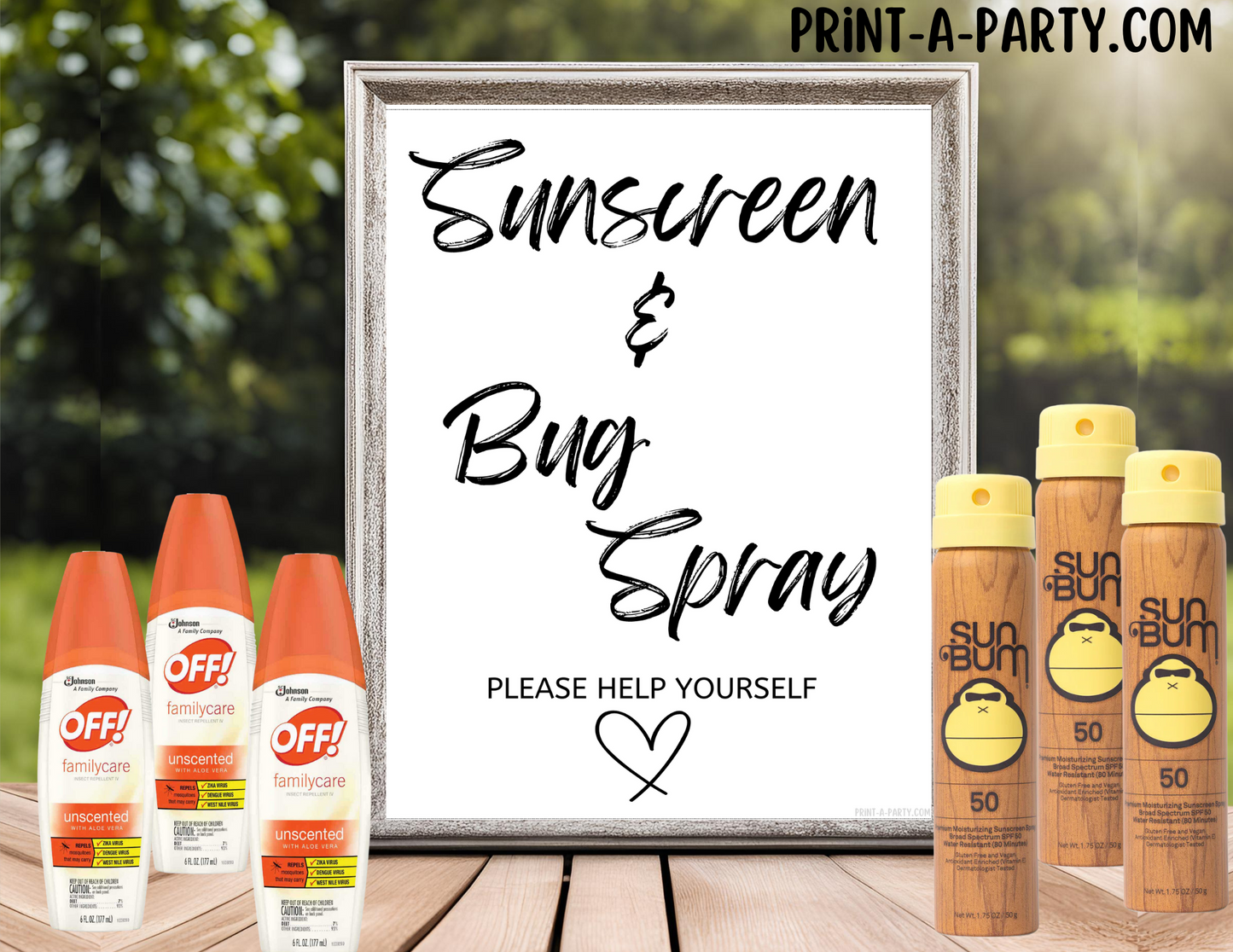 SUNSCREEN AND BUG SPRAY - PLEASE HELP YOURSELF | Printable Wedding Sign | Outdoor Wedding Sign | Bug Spray Wedding Sign | Sunscreen Wedding Sign