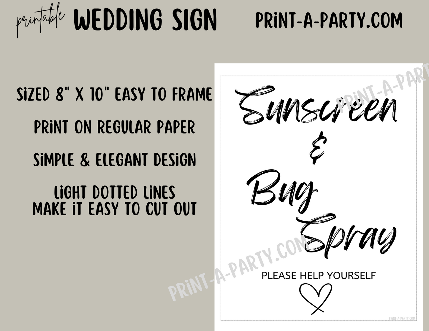 SUNSCREEN AND BUG SPRAY - PLEASE HELP YOURSELF | Printable Wedding Sign | Outdoor Wedding Sign | Bug Spray Wedding Sign | Sunscreen Wedding Sign