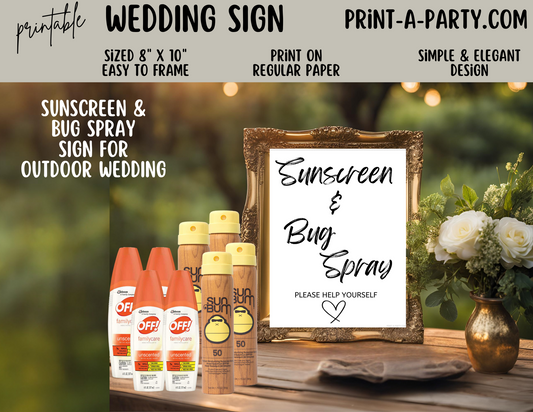 SUNSCREEN AND BUG SPRAY - PLEASE HELP YOURSELF | Printable Wedding Sign | Outdoor Wedding Sign | Bug Spray Wedding Sign | Sunscreen Wedding Sign