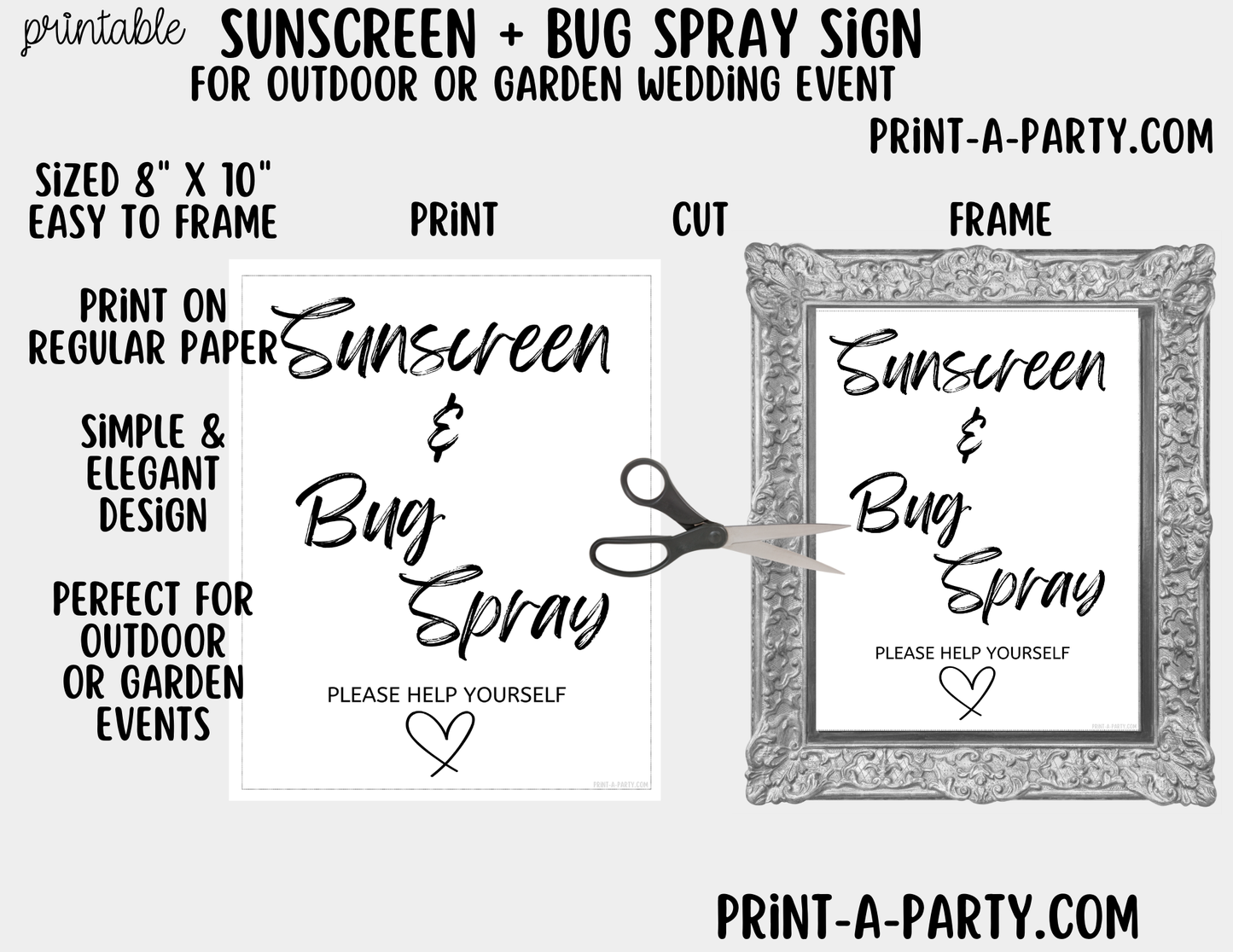 Printable Sunscreen Bug Spray Sign (8x10) - Outdoor or Garden Wedding Shower Decor - Instant PDF Download