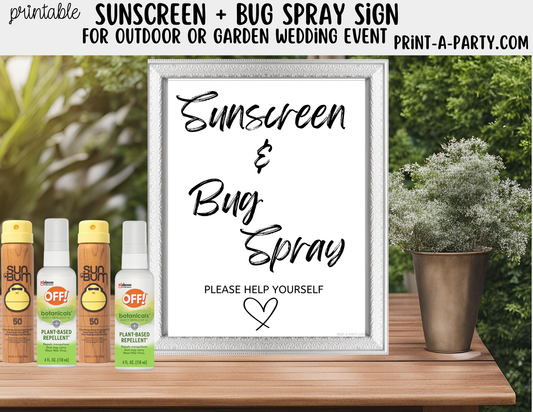 Printable Sunscreen Bug Spray Sign (8x10) - Outdoor or Garden Wedding Shower Decor - Instant PDF Download