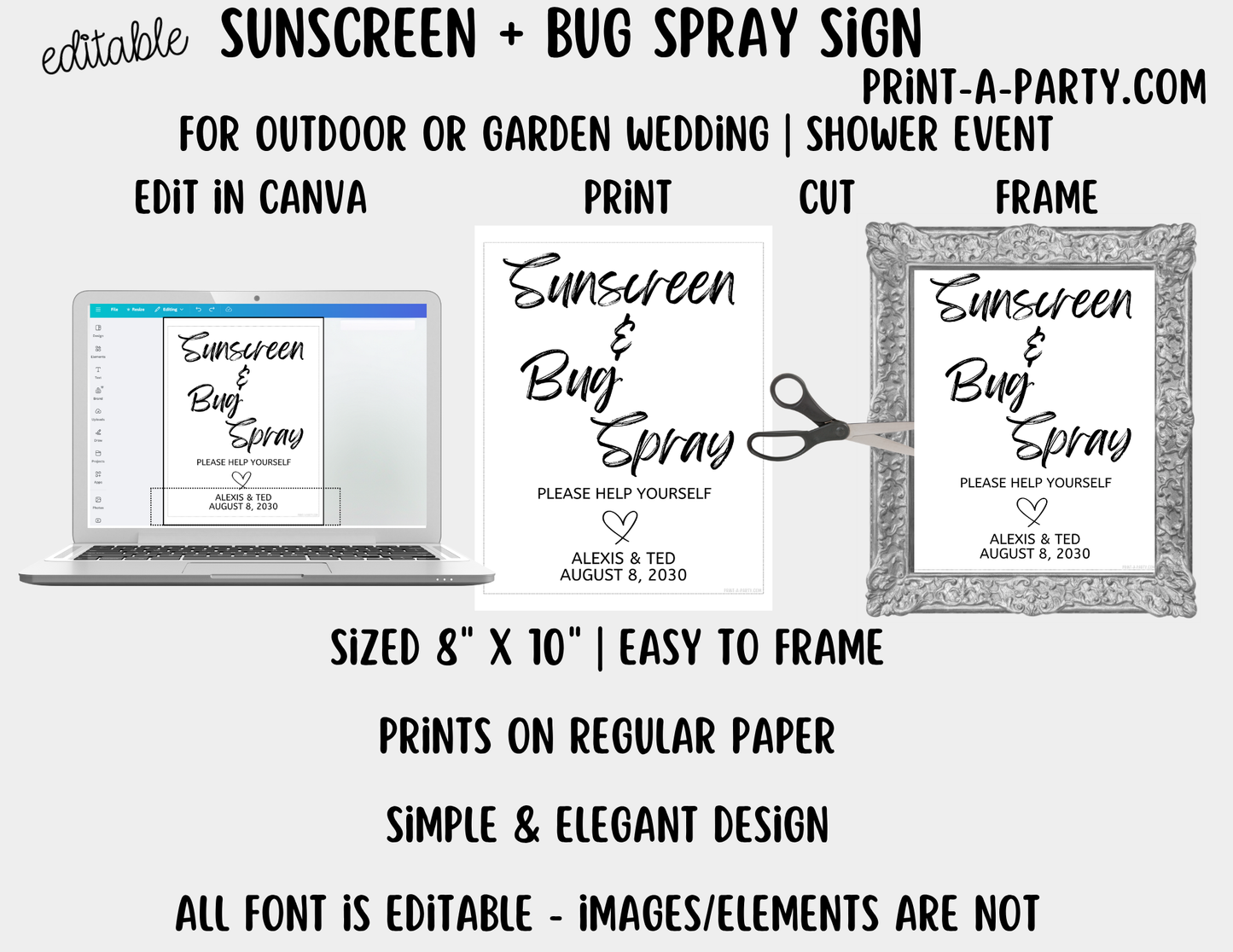Editable Sunscreen Bug Spray Sign (8x10) – Canva Printable Template