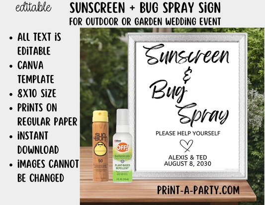 Editable Sunscreen Bug Spray Sign (8x10) – Canva Printable Template