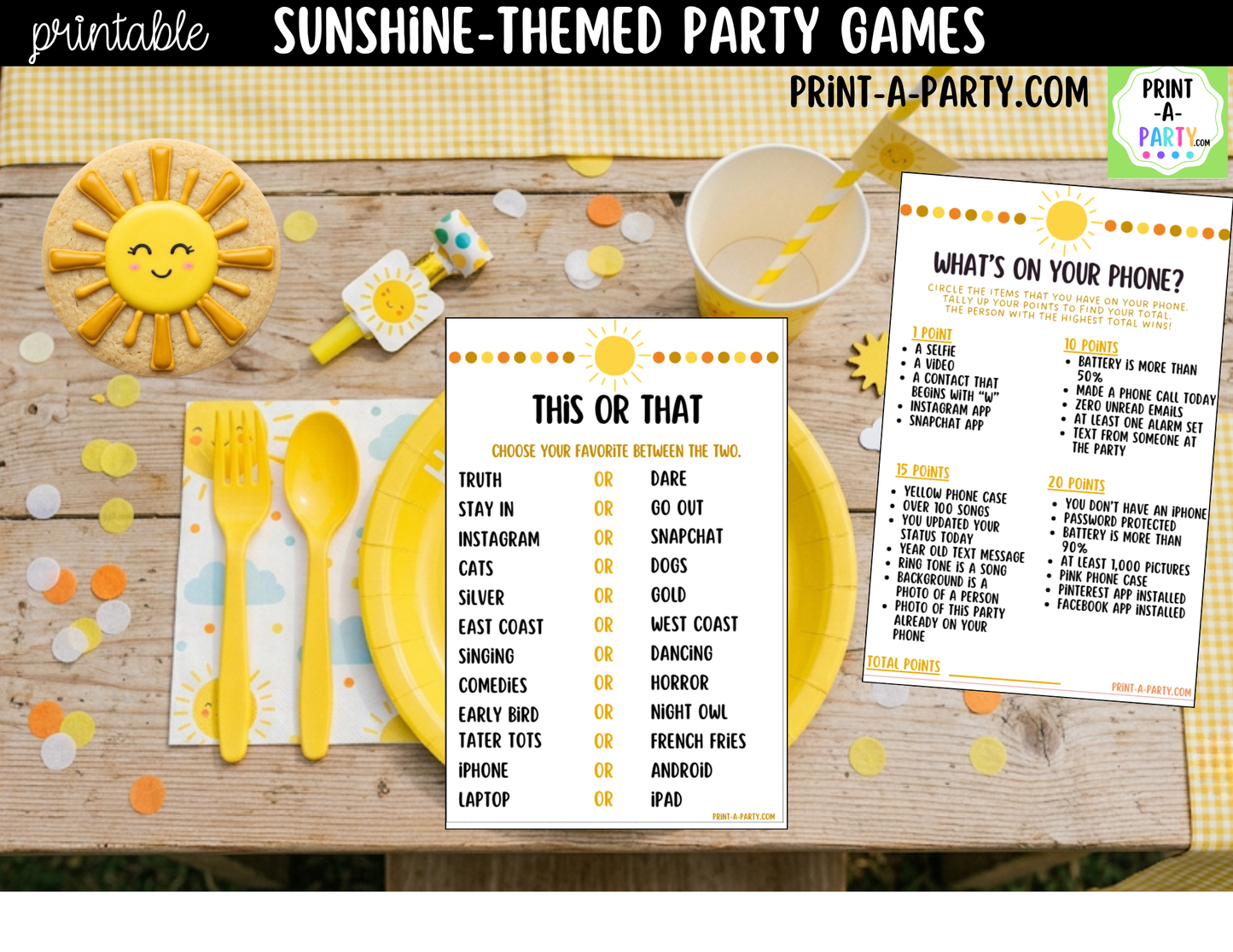 Sunshine Birthday Party Games Printable | Fun in the Sun Party Activities | Teen & Tween Birthday Games