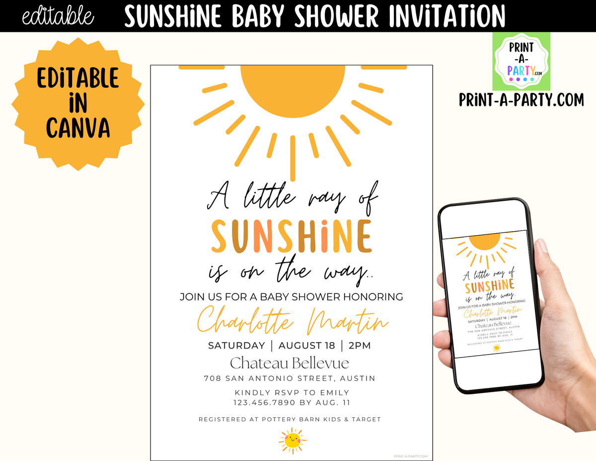 Sunshine Baby Shower Invitation | Little Ray of Sunshine