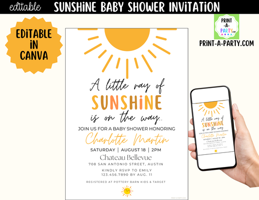 Sunshine Baby Shower Invitation | Little Ray of Sunshine