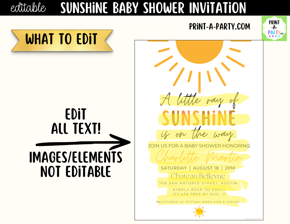 Sunshine Baby Shower Invitation | Little Ray of Sunshine