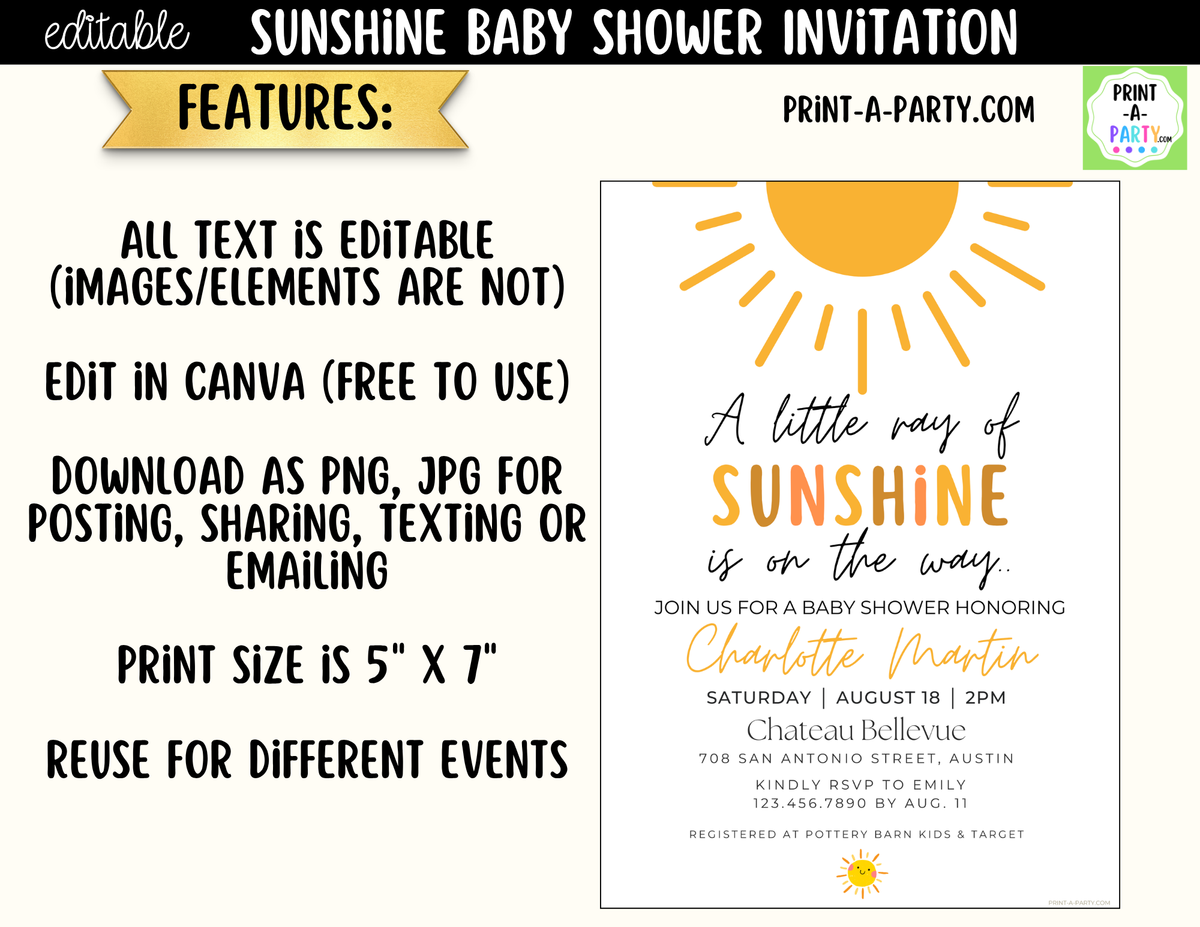 Sunshine Baby Shower Invitation | Little Ray of Sunshine