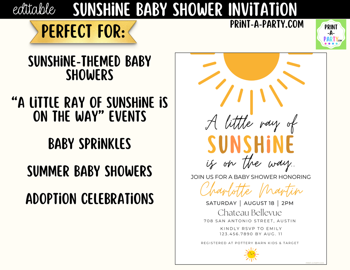 Sunshine Baby Shower Invitation | Little Ray of Sunshine