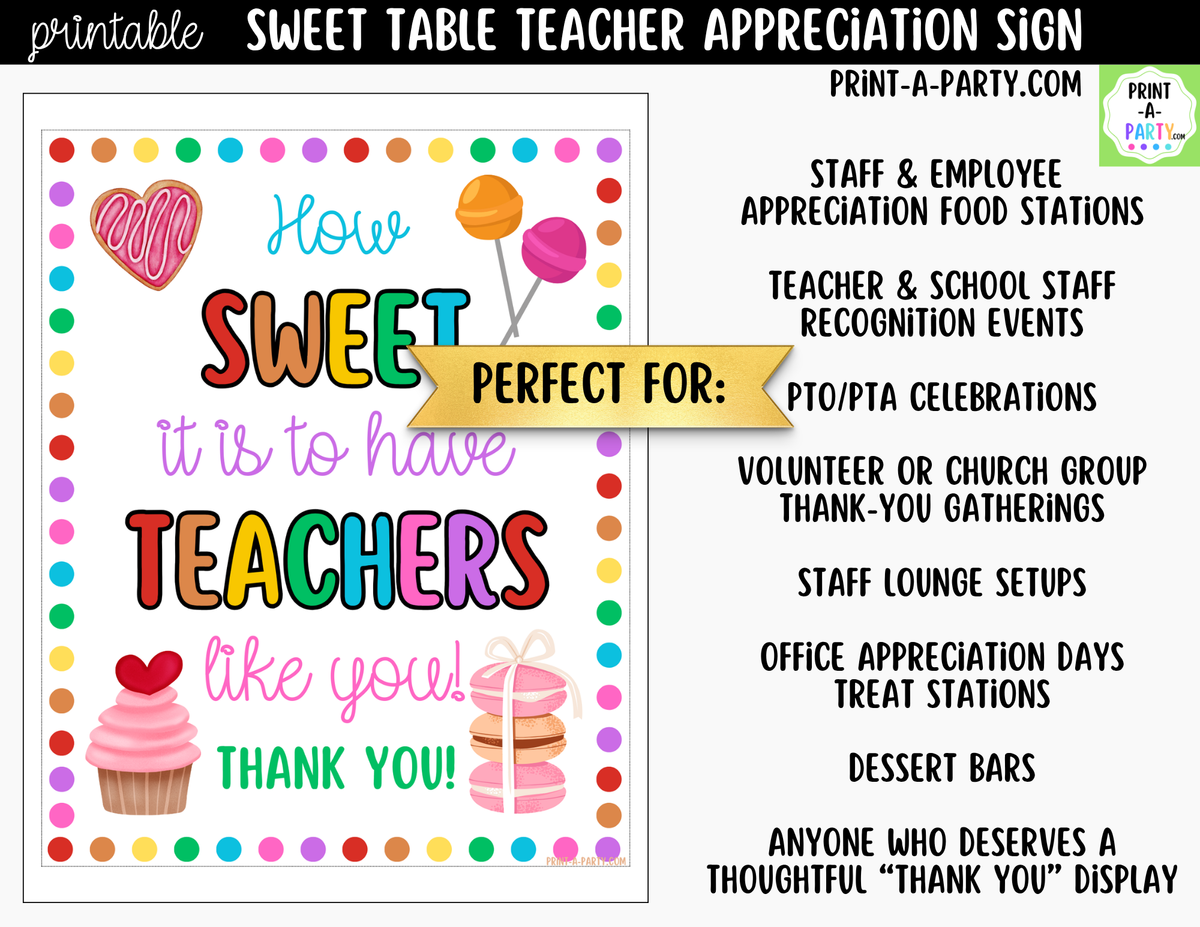 Printable How Sweet It Is Teacher Appreciation Sign 8x10