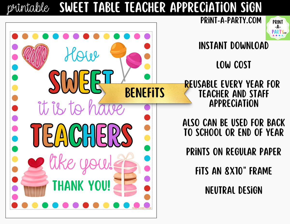 Printable How Sweet It Is Teacher Appreciation Sign 8x10