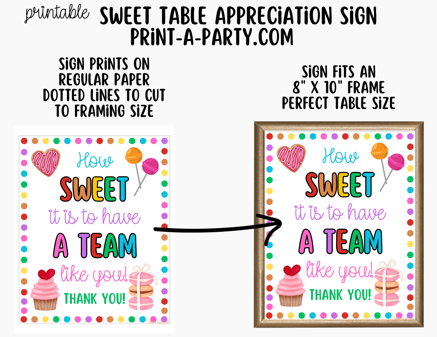 Desserts Sweets Table Appreciation Sign - Printable Decor for Teacher, Staff, Employee, Volunteer, PTO PTA or Parents