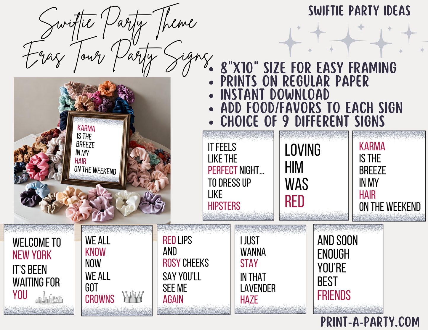 Swiftie Party Signs | Taylor Party Signs | Eras Tour Party | Swiftie Party Favor Food Signs | T Swift Party Ideas | Swiftie Party Theme