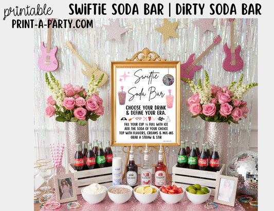SWIFTIE SODA BAR - Printable Taylor Swift themed "Dirty" Soda Bar Kit - Soda Sign & Recipe Tent Cards (12 recipes!)