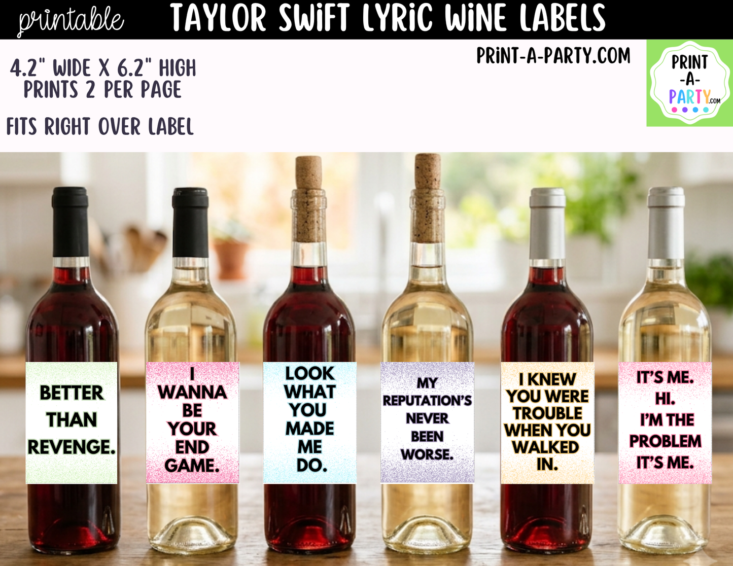 Taylor Swift-Inspired Printable Wine Labels | Funny Swiftie Wine Bottle Labels