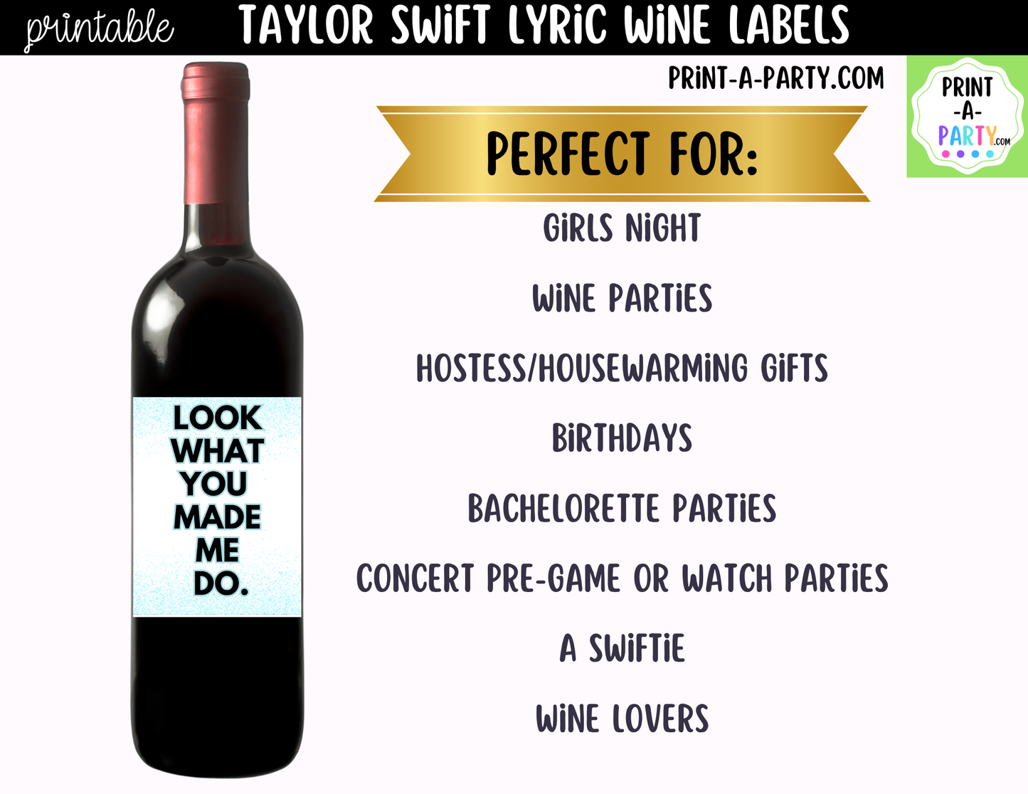 Taylor Swift-Inspired Printable Wine Labels | Funny Swiftie Wine Bottle Labels