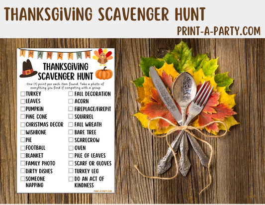 SCAVENGER HUNT GAME: Thanksgiving - Printable Thanksgiving Scavenger Hunt Game – Fun Holiday Activity for Kids and Families
