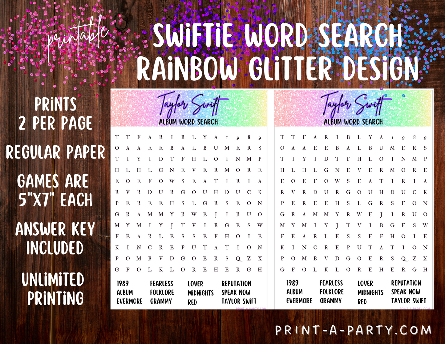 Swiftie Party Game Word Search | Taylor Word Search | Eras Tour Party | Taylor Party Game | T Swift Party Games | Swiftie Games